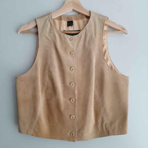 DANIER 100% Genuine Suede Leather Vest Button Down Cream Beige Sz S - Picture 2 of 14